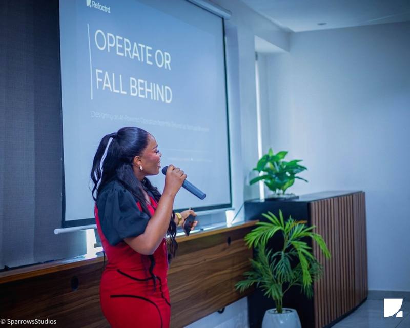 Speaking on stage